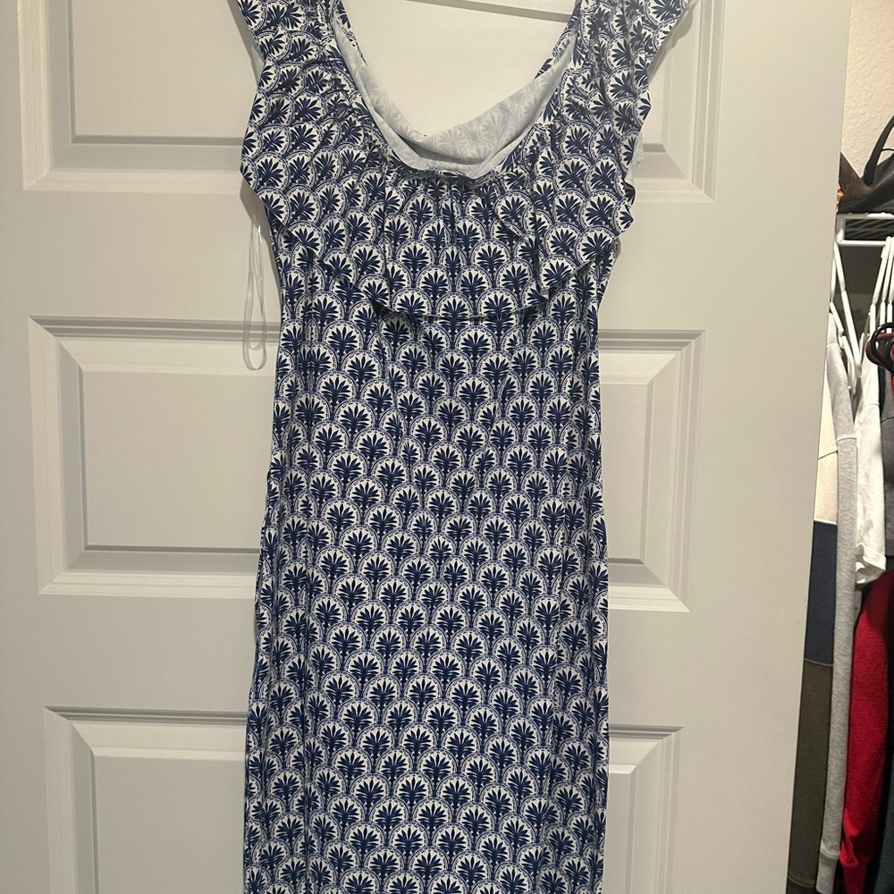 Tommy Bahama Navy and White Palm Dress